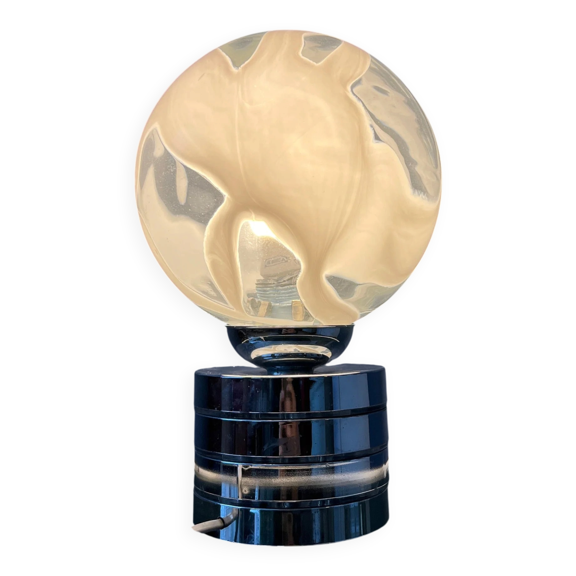 Mid-Century chrome desk lamp with glass shade