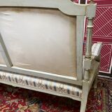 Louis XVI style bench carved with original fabrics and silks
