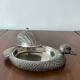 Serving dish with bell in silver metal shape duck