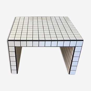 Coffee table tiles mosaic glossy white joint black