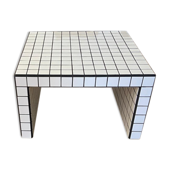 Table basse carrelage mosaïque blanc brillant joint noir