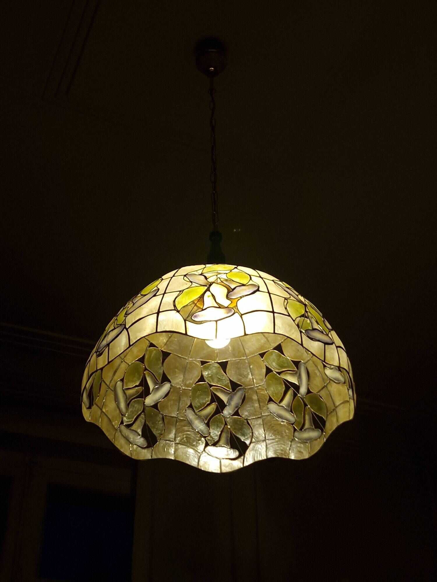 Old stained glass pendant light