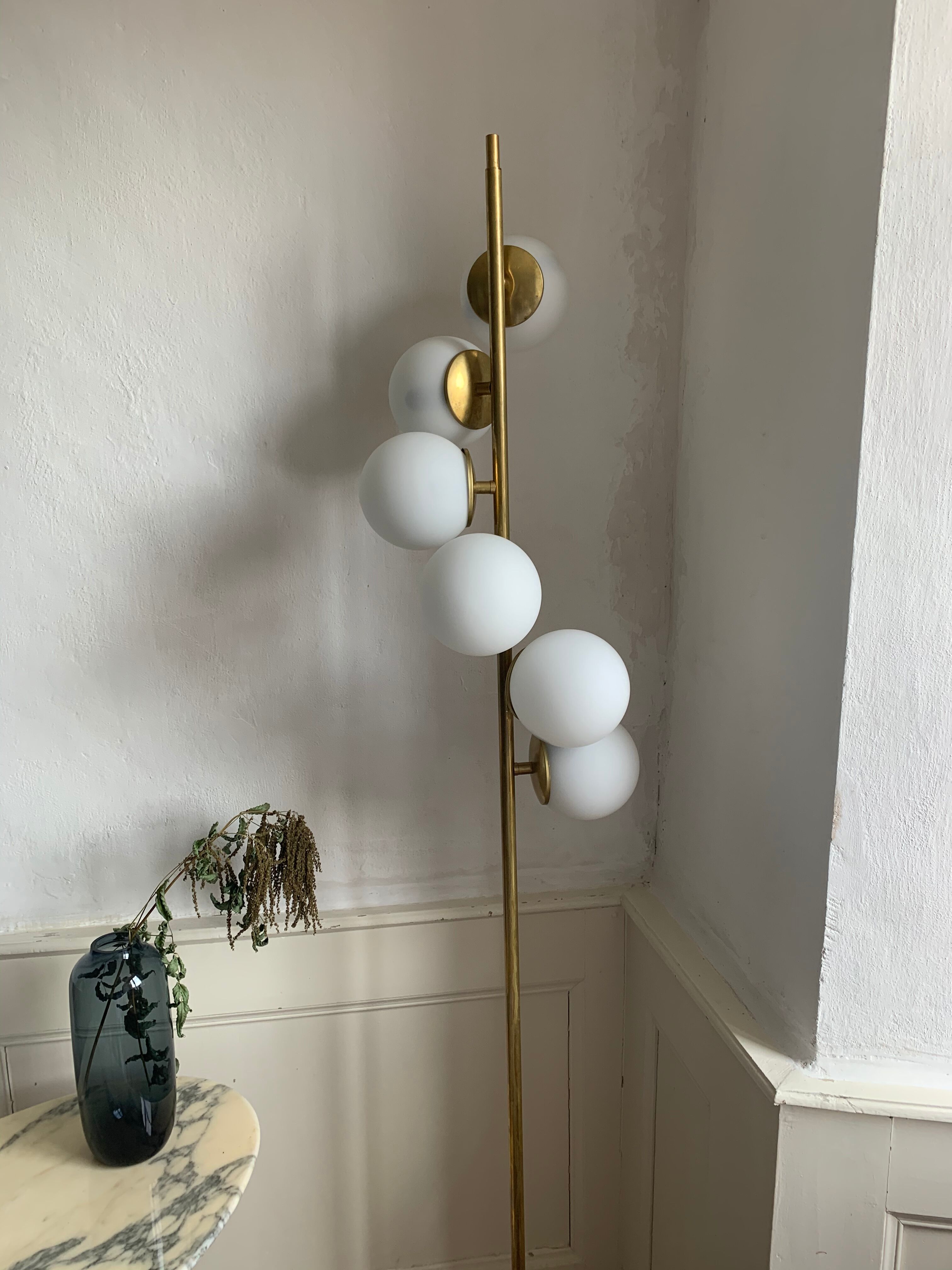 Italian mid century floor lamp brass & opal glass 1950