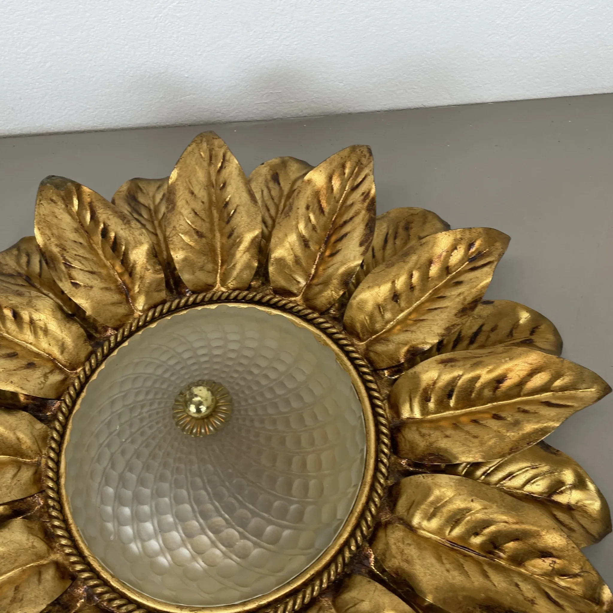 Large 55 cm golden 'florentine theatre' ceiling light by banci, florence, italy, 1970