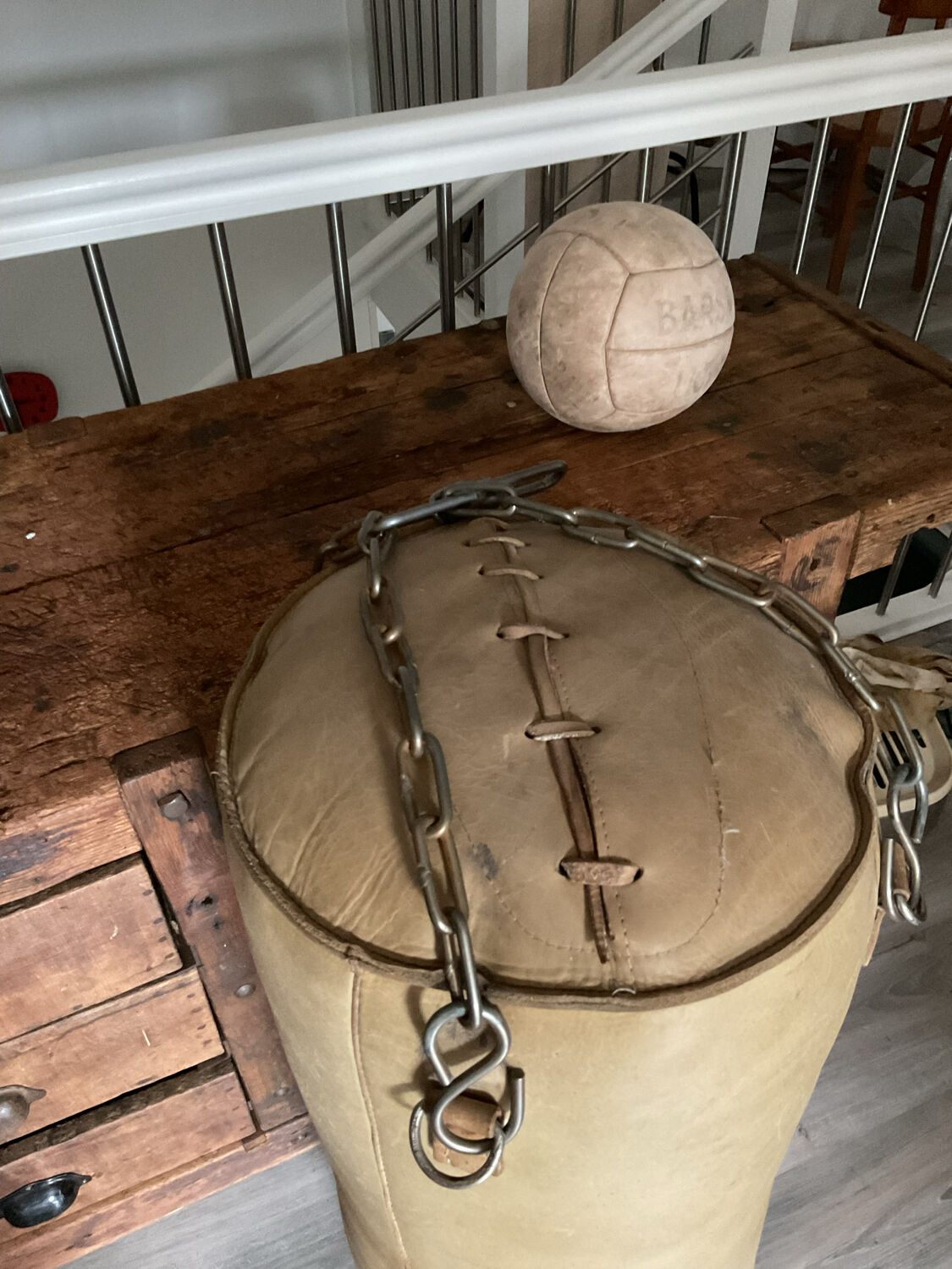 Vintage leather boxing bag