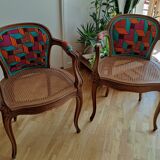 Pair of two wax back and cannage seat