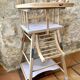 Vintage high chair for children, wood and mauve