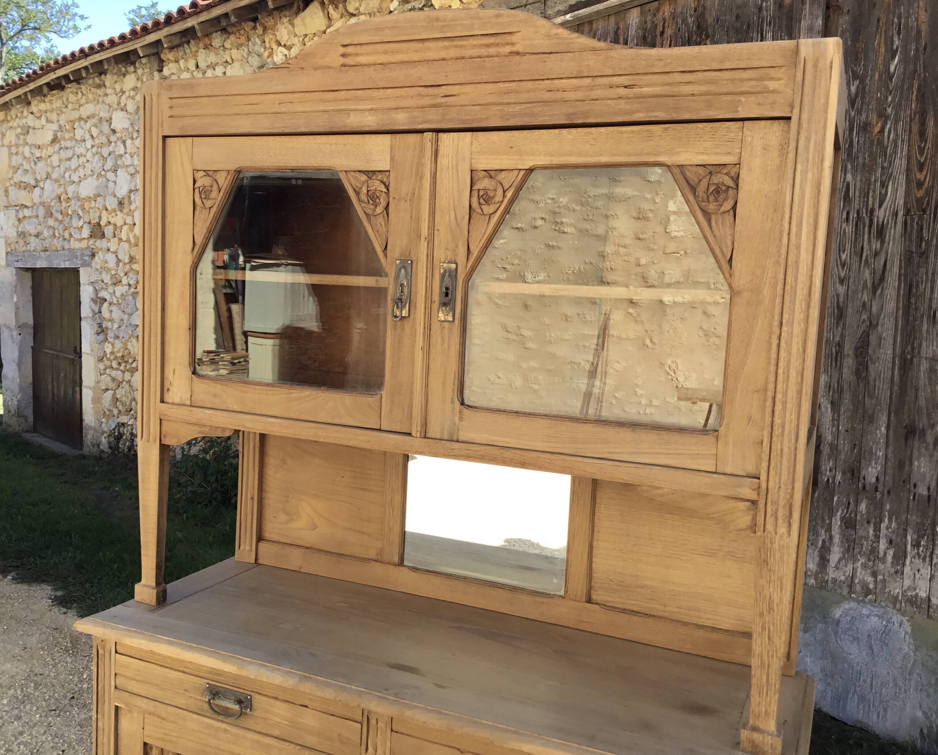 Two-body oak sideboard from the 1940s; stripped