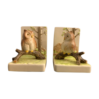 Pair of owl Japanese ceramic book greenhouses, 1980