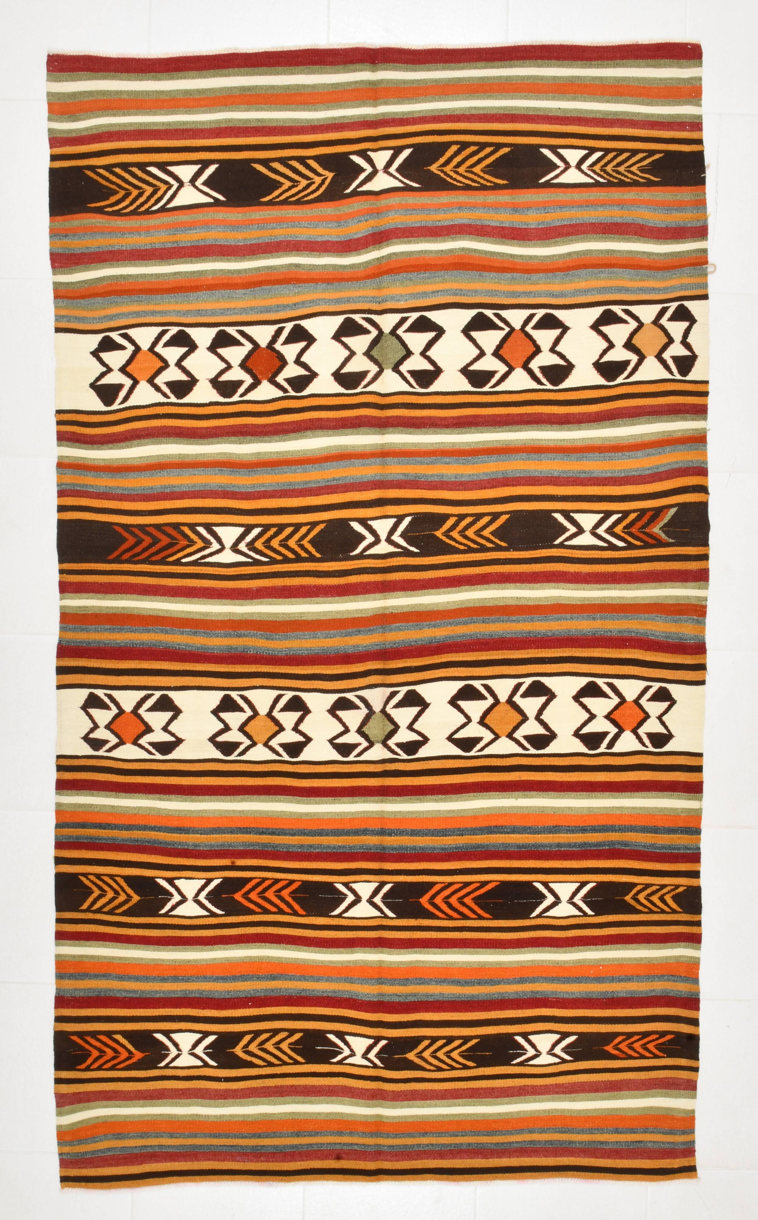 5x9 Striped Anatolian Kilim Rug, Turkish Kilim Rug, 148x264Cm