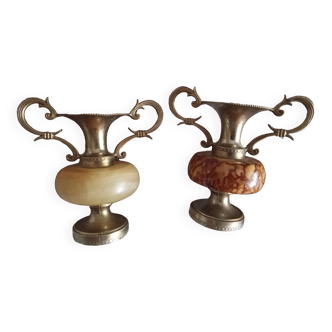 Small marble and brass vases