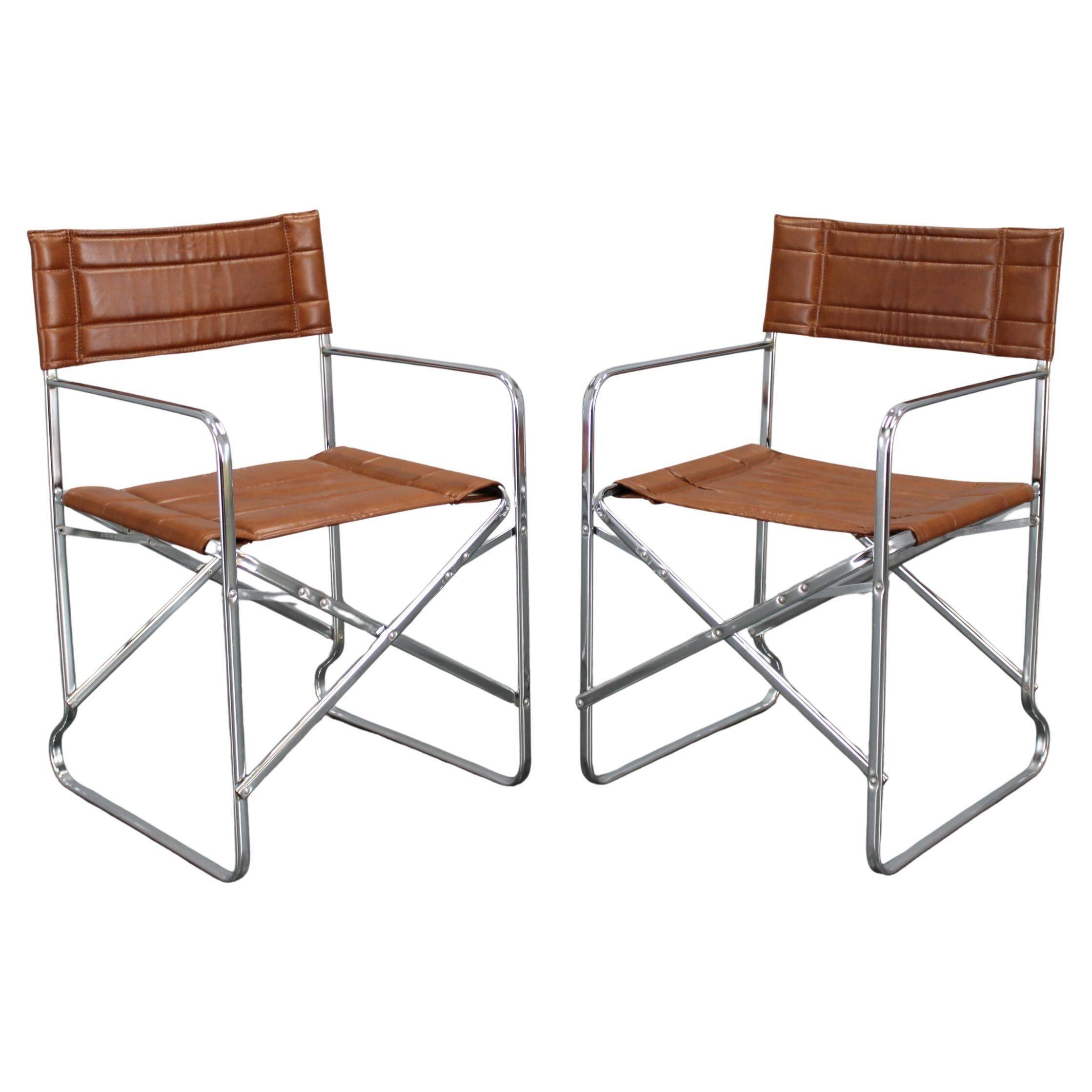 1970s pair of Italian folding chairs with leatherette upholstery