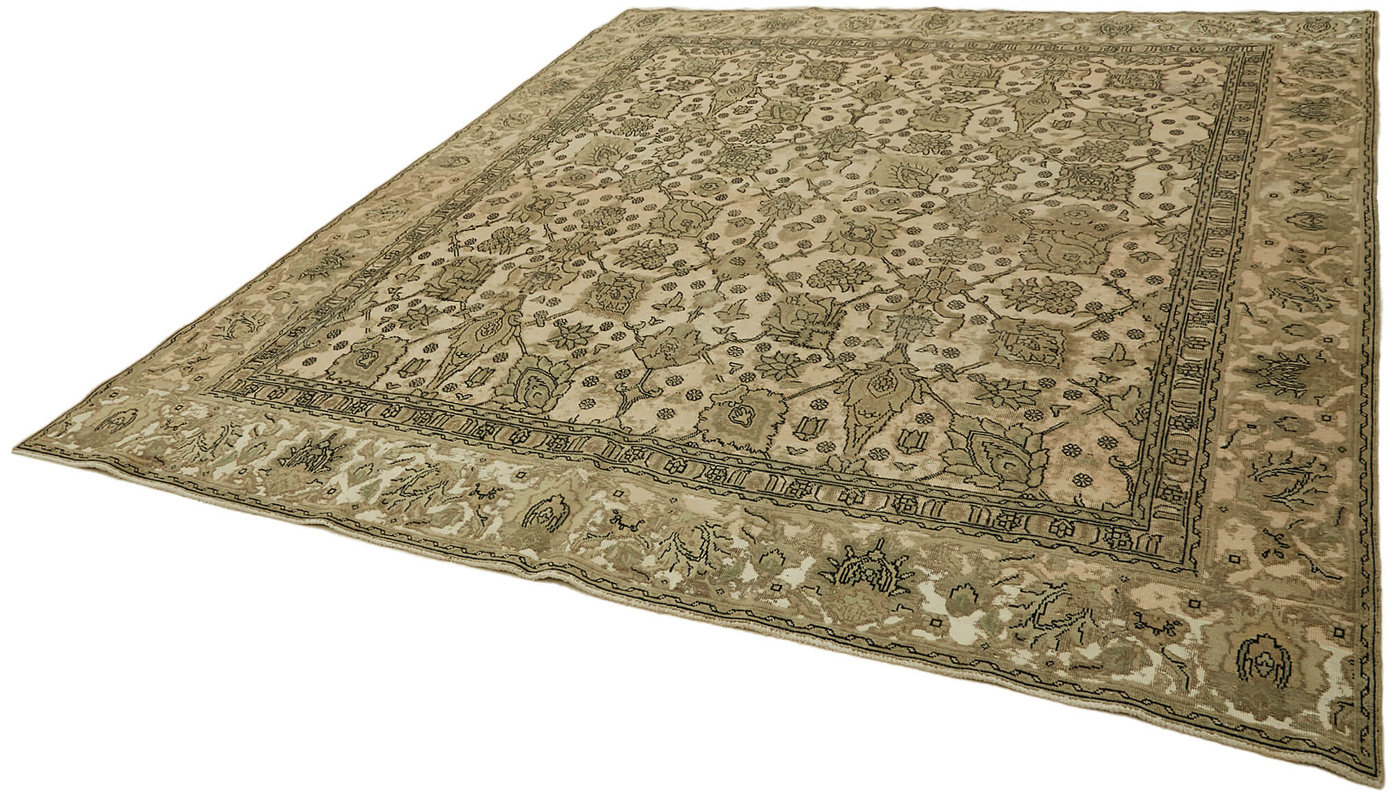 Hand-knotted anatolian antique 1970s 270 cm x 320 cm beige wool carpet