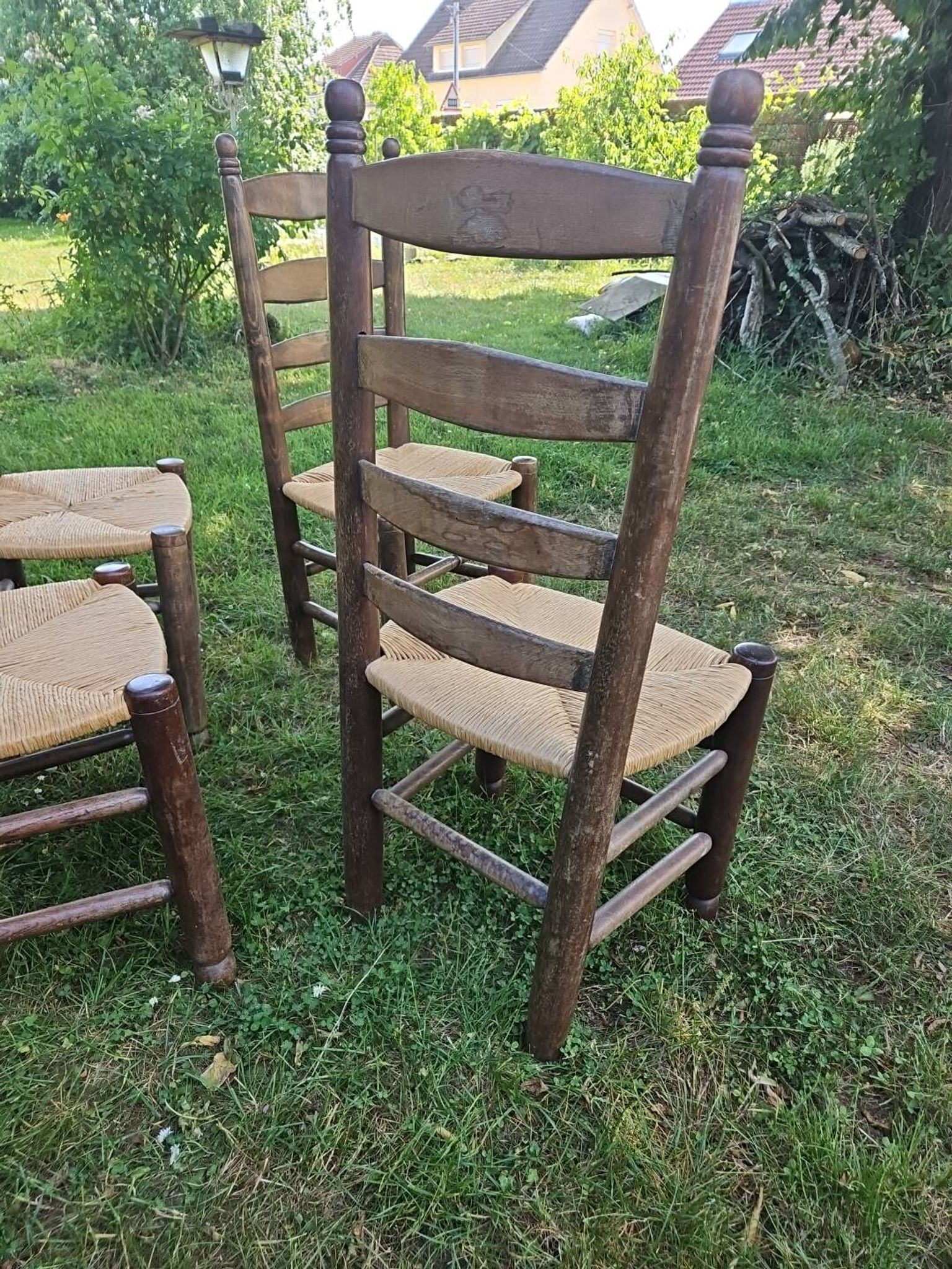 4 chaises Charles Dudouyt paillées design 40-50-60