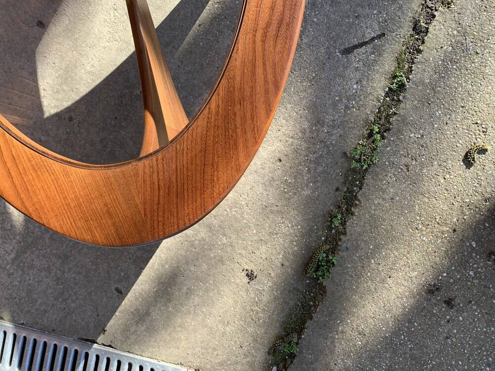 Astro oval coffee table in brown teak with glass top — Victor Wilkins, G-Plan (1960s)