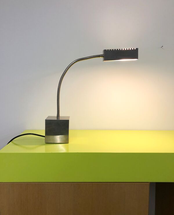 Lampe en métal chromé avec tige flexible par Michel Boyer pour Verre Lumière, 1968