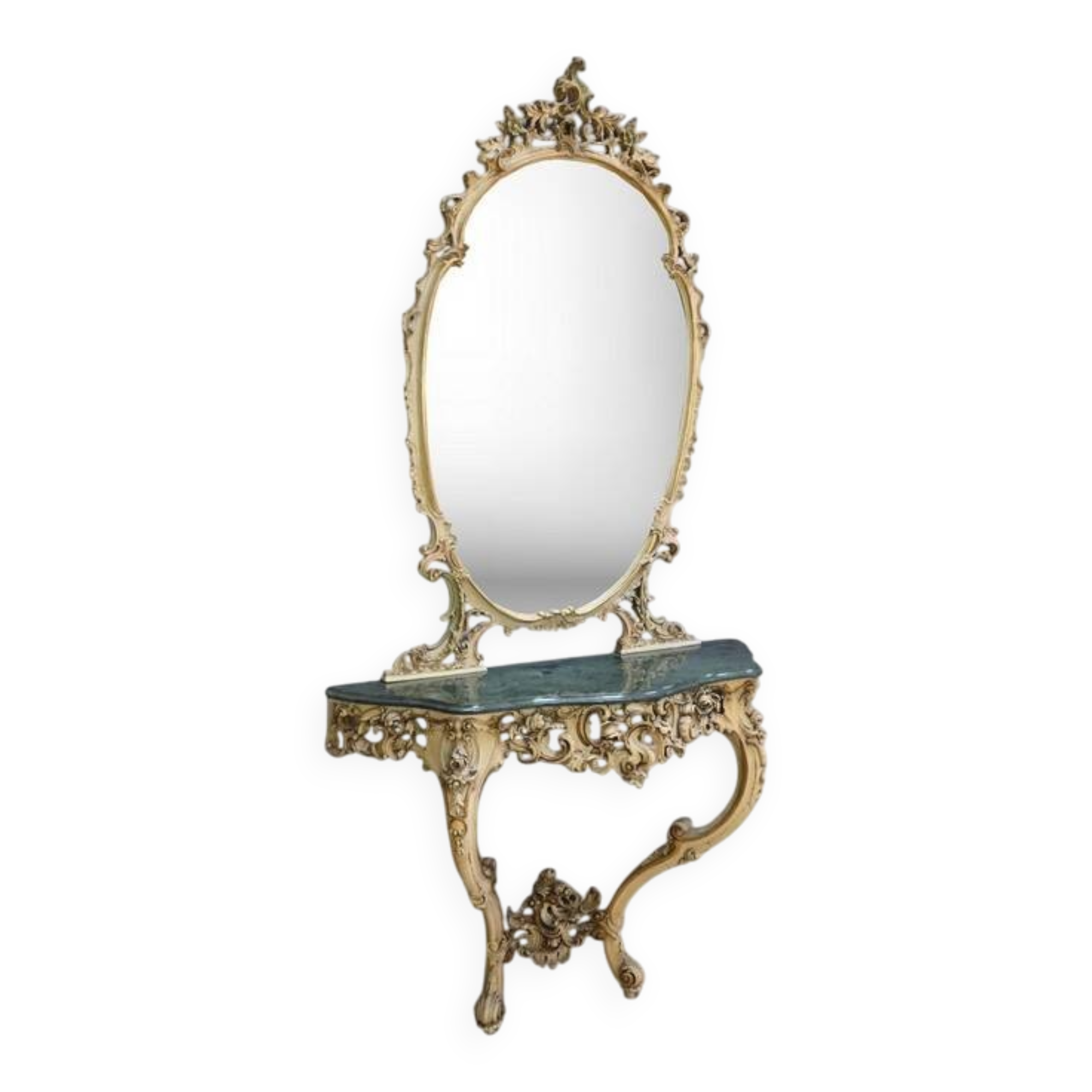 Painted Wooden Console-Mirror Set – 20th Century