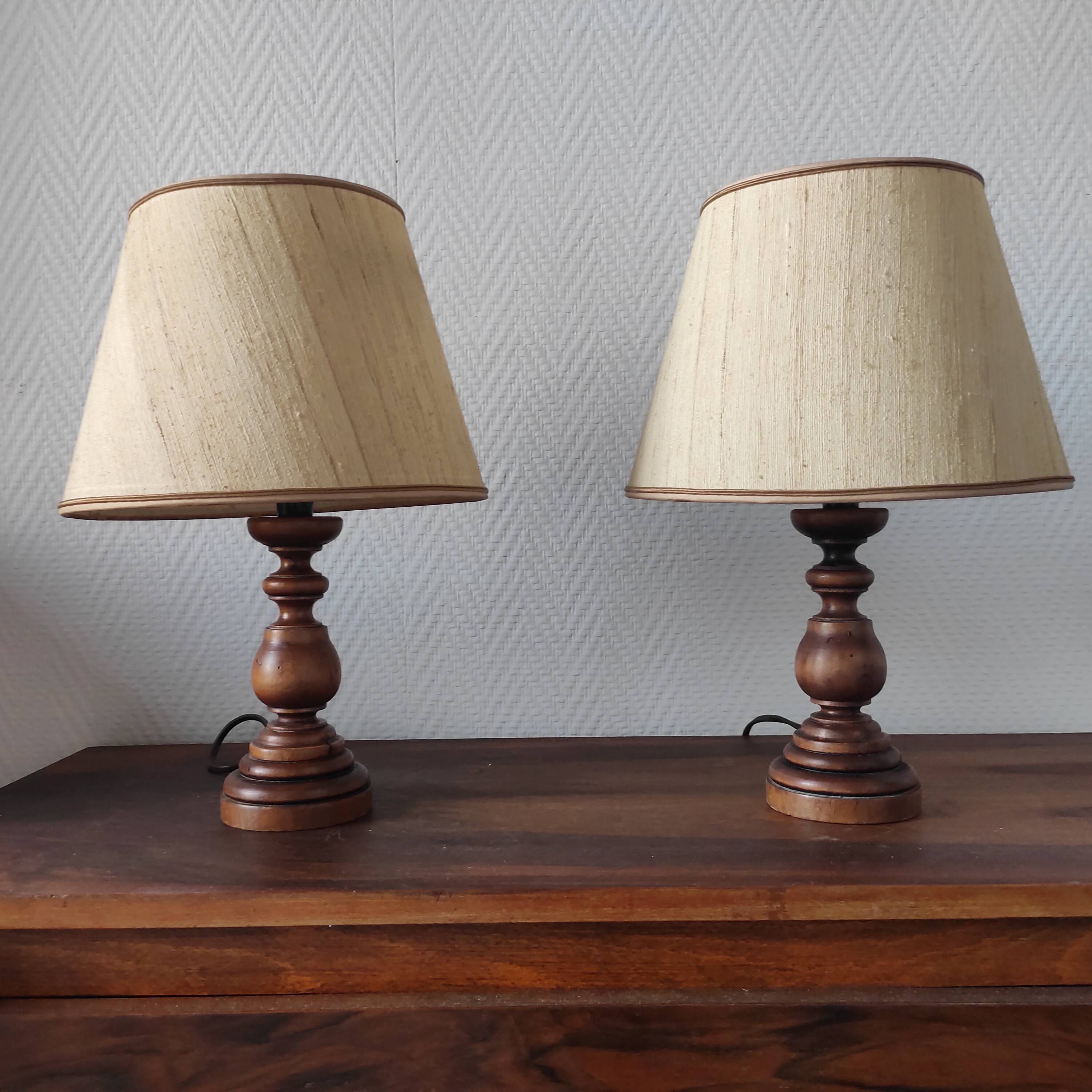 Pair of vintage turned wood lamps