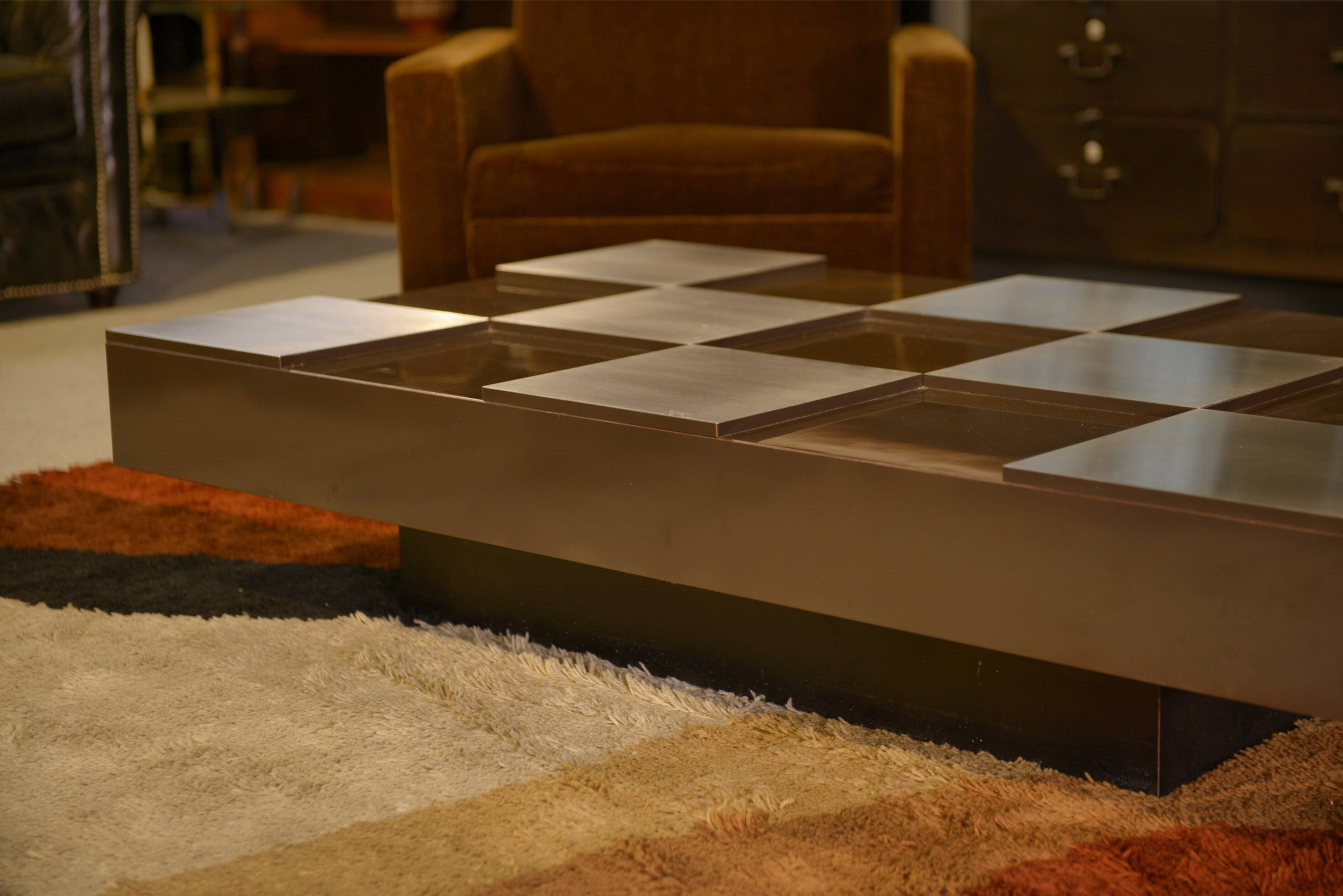 Designer coffee table with a checkerboard pattern attributed to Roberto Monsani 1970s.