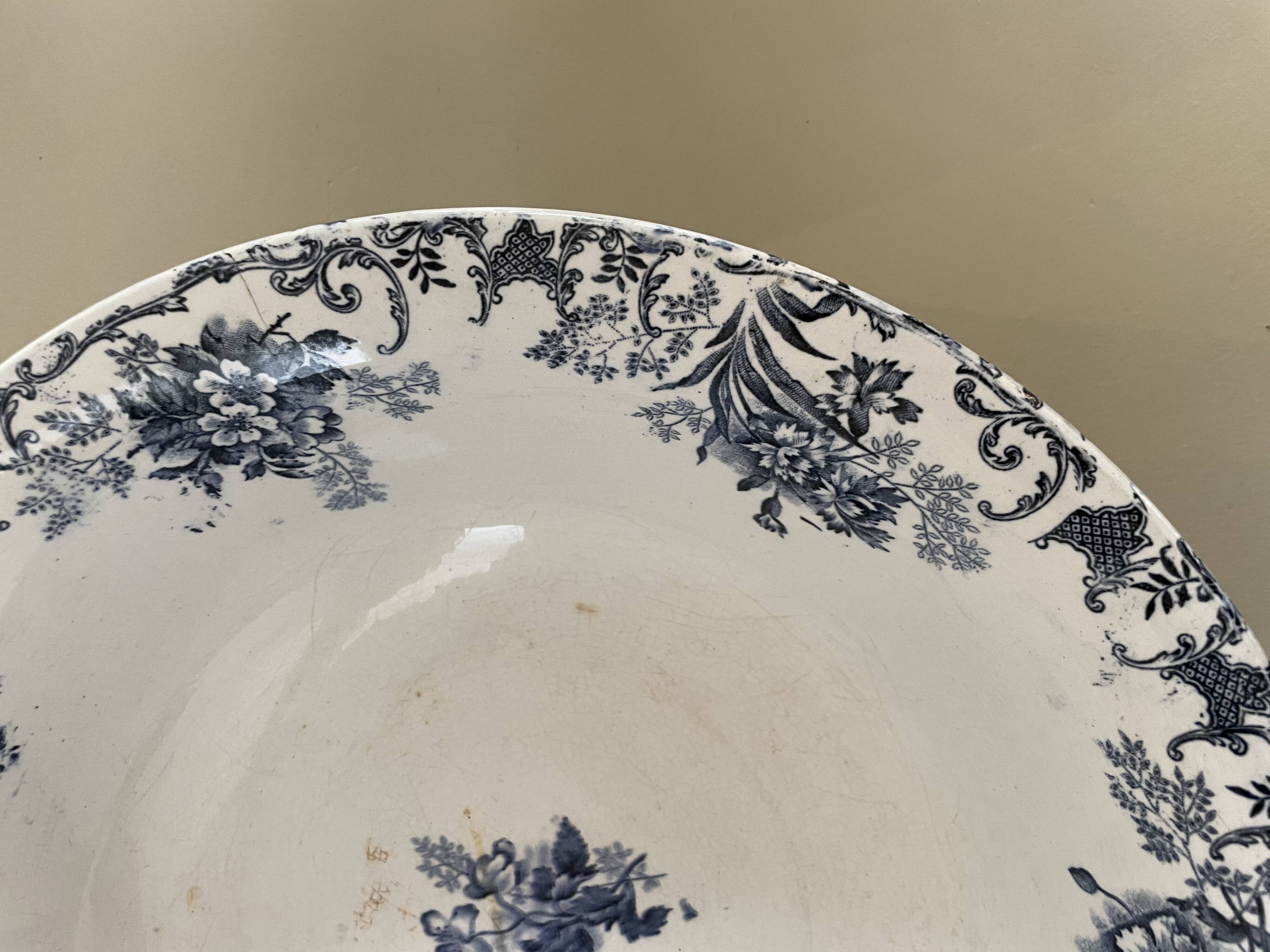 Boulenger blue ironstone salad bowl with Floréal pattern