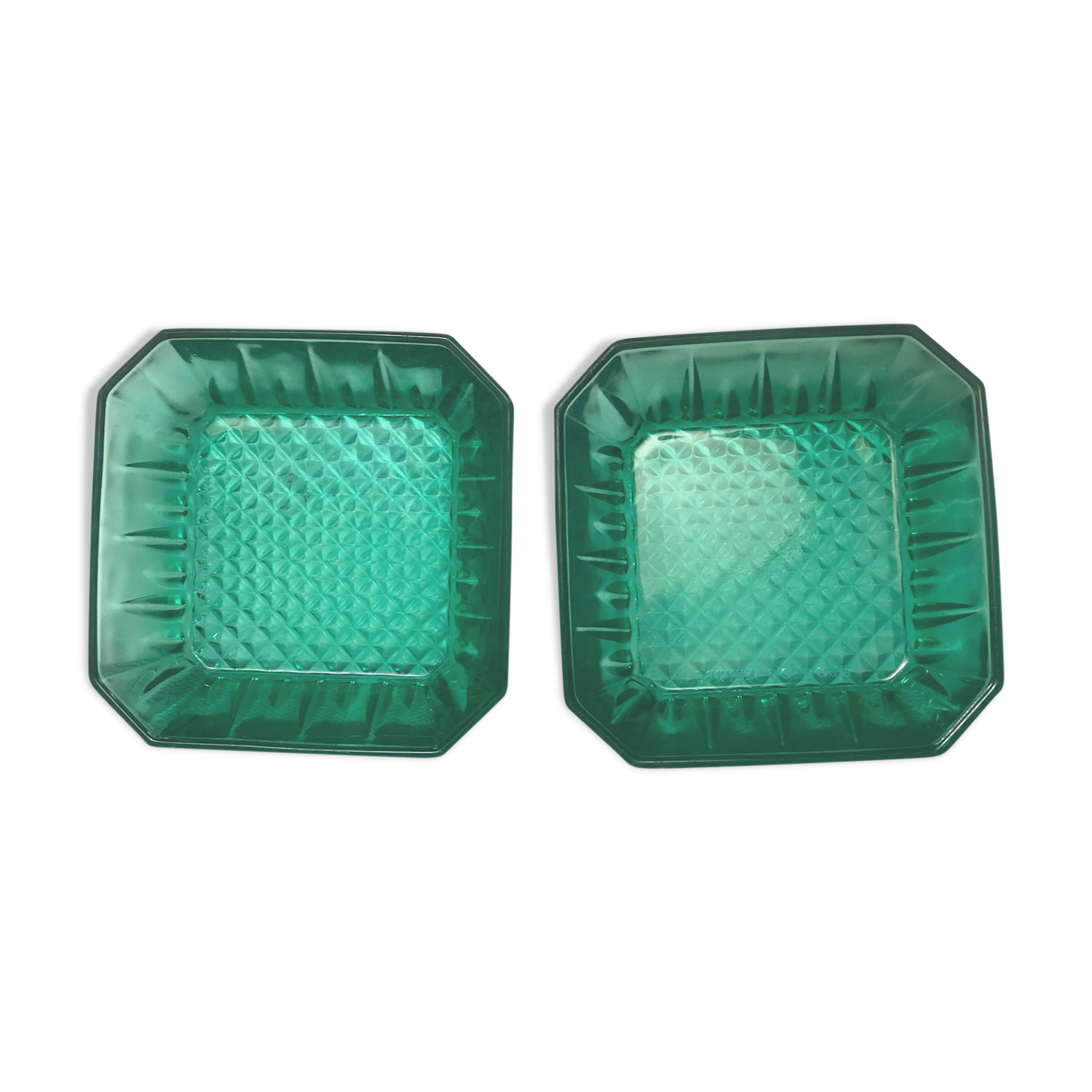 Vintage square ramekins made of Arcoroc glass - Emerald Green
