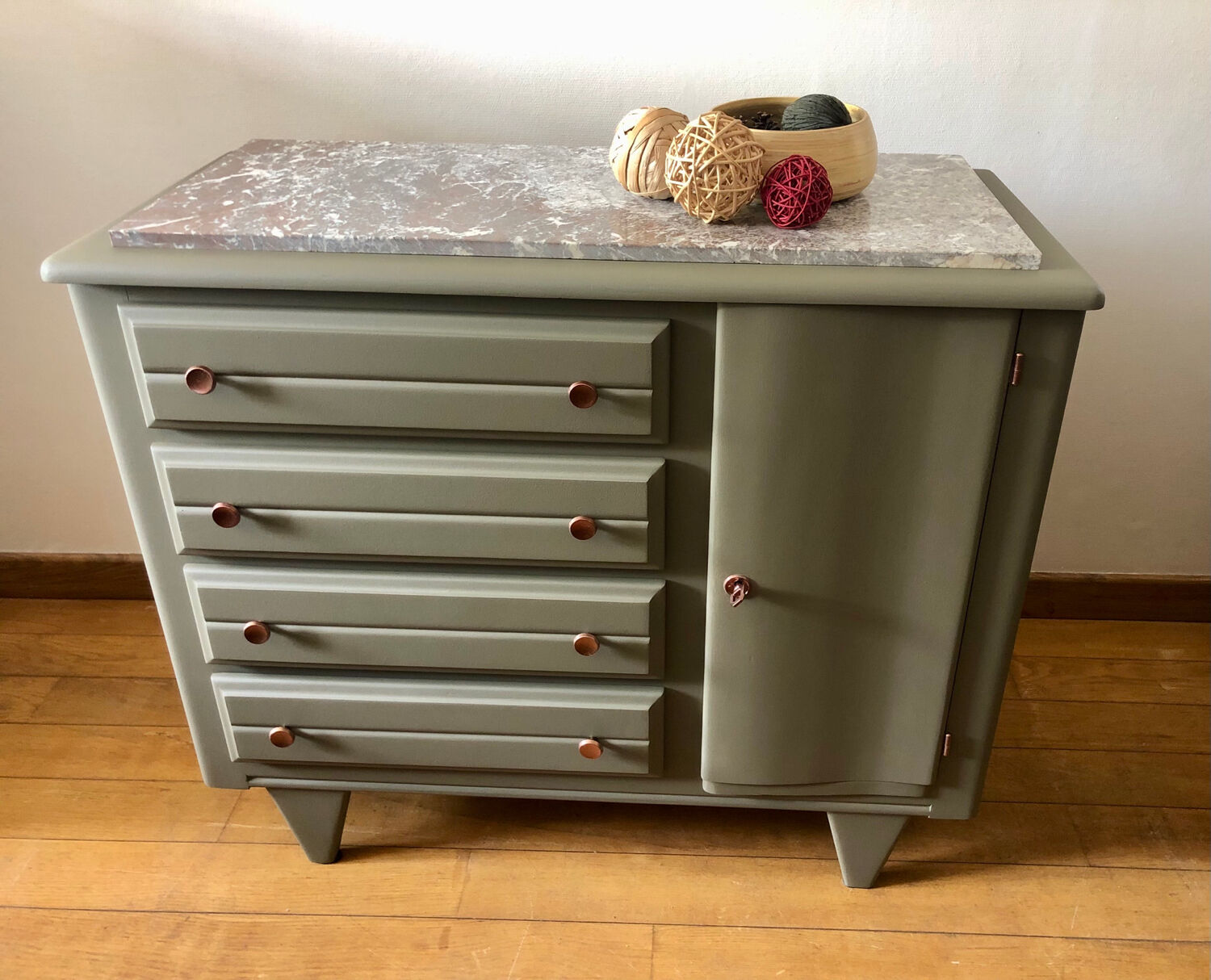 Olive green chest of drawers
