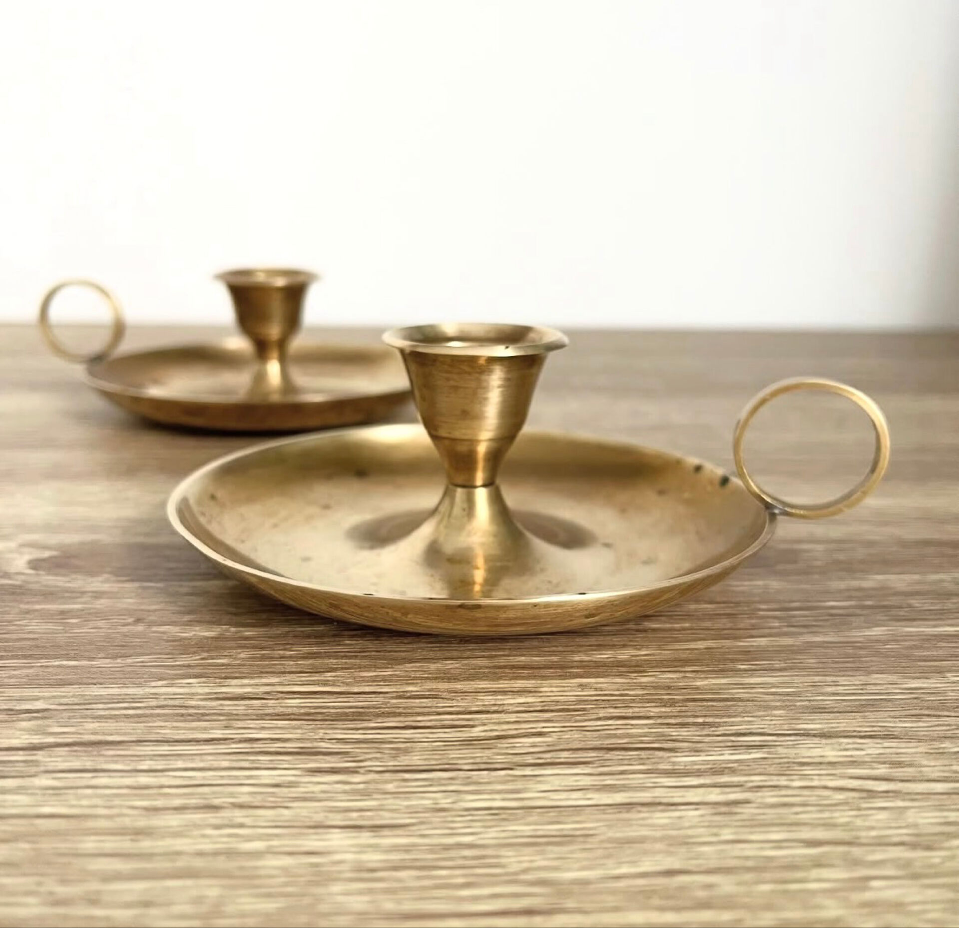 Paire bougeoirs laiton vintage