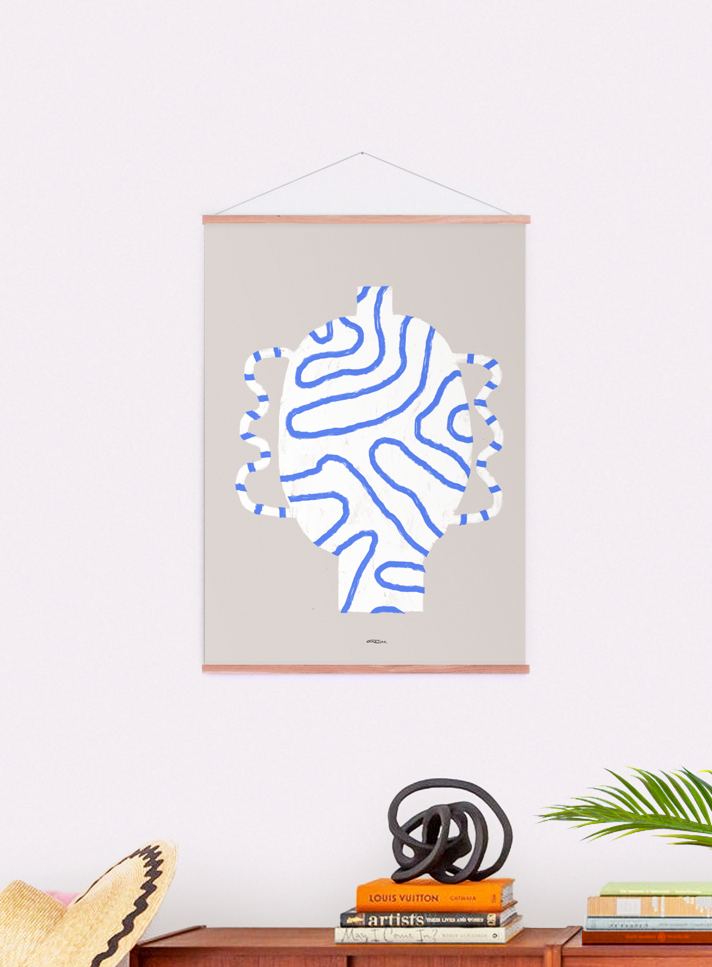 Pop-up Christmas 22 - Wall display white vase blue lines 50cm*70cm
