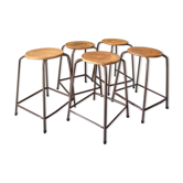 Série de 5 tabourets d'atelier métal et bois