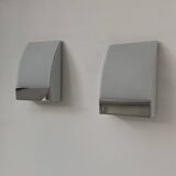 Pair of vintage wall lights, chrome-plated metal and frosted glass, France, 1980