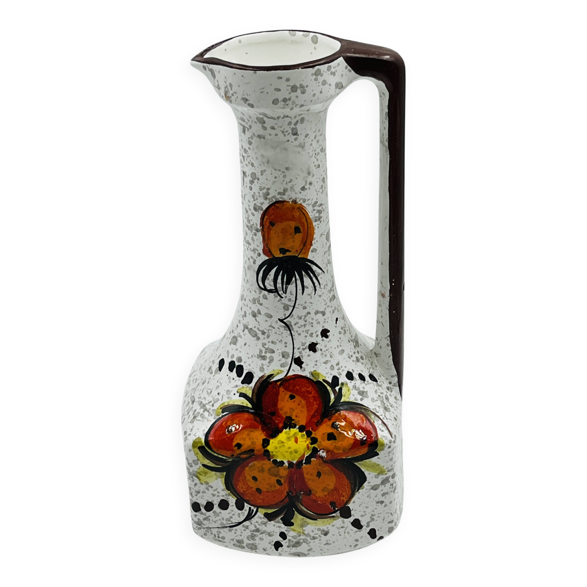 Vintage Italian vase in the shape of a carafe with floral decoration from the 1970s.