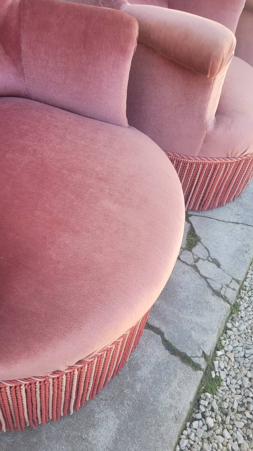 Série de 4 Fauteuils crapauds en velours ancien 1930s