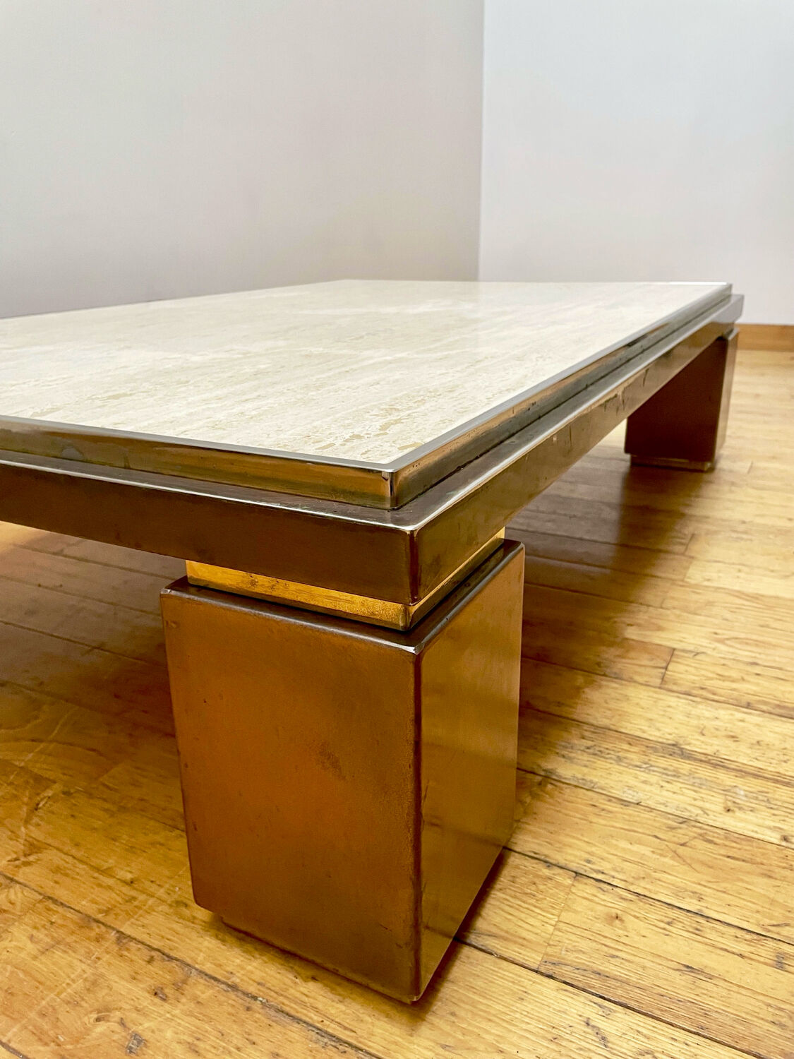 Belgochrome Coffee Table Travertine, copper and brass