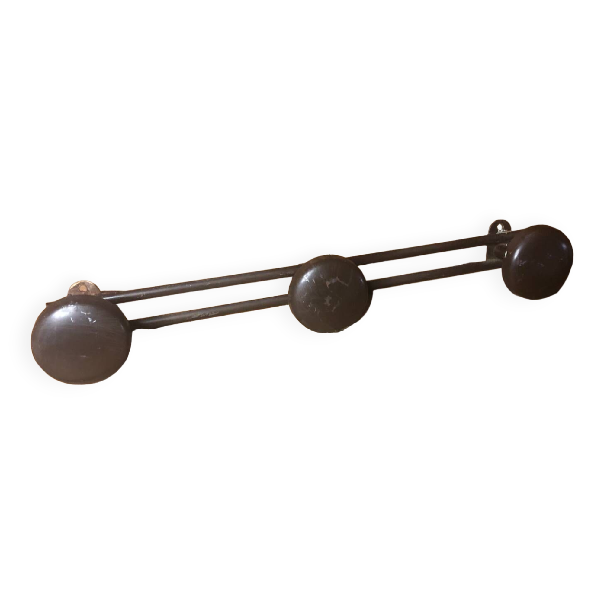 Old wall coat rack x3 vintage brown metal #a418