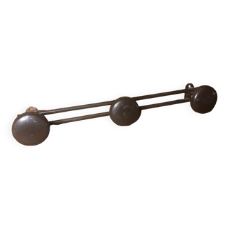 Old wall coat rack x3 vintage brown metal #a418
