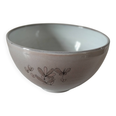 Bol en terre vernissée Poterie Millian France, décor floral stylisé