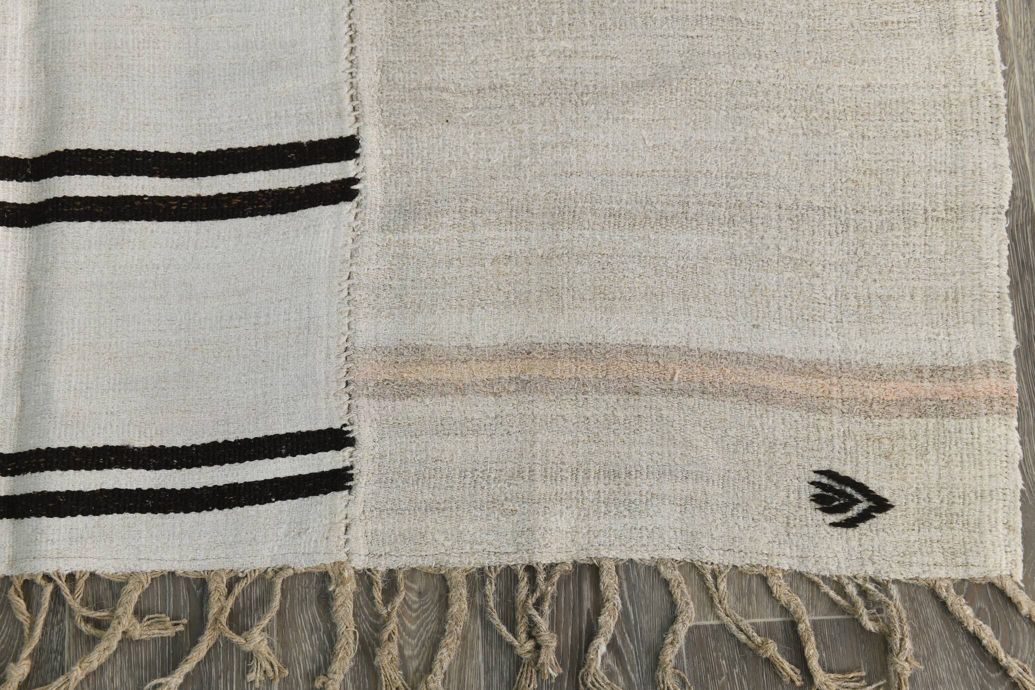 Beige & Black Striped Vintage Kilim Rug, 170x256 Cm