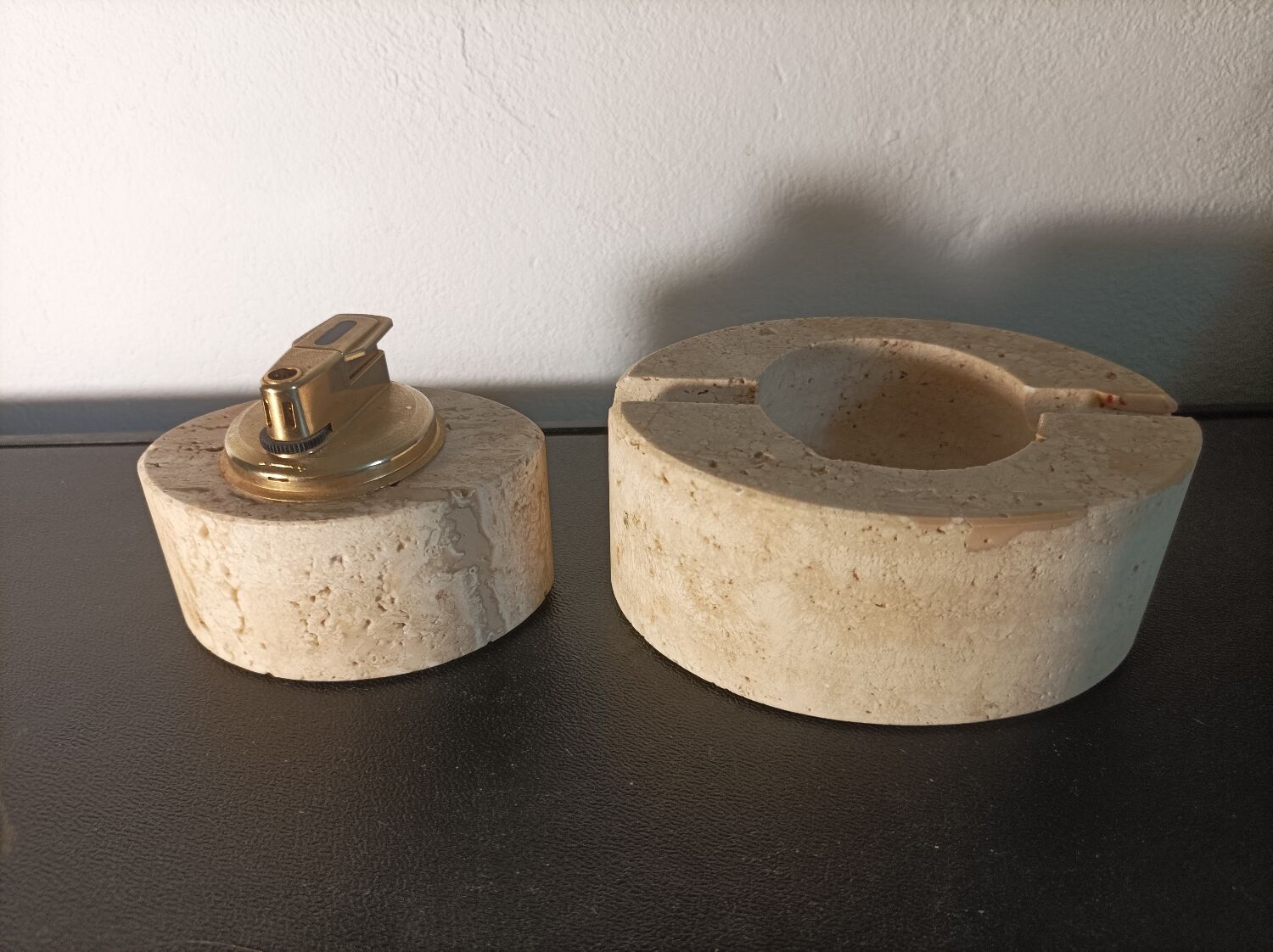 Travertine lighter and ashtray set Cerri Nestore Italy