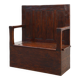 Rustic solid oak carved bench with storage compartment, France 19th century