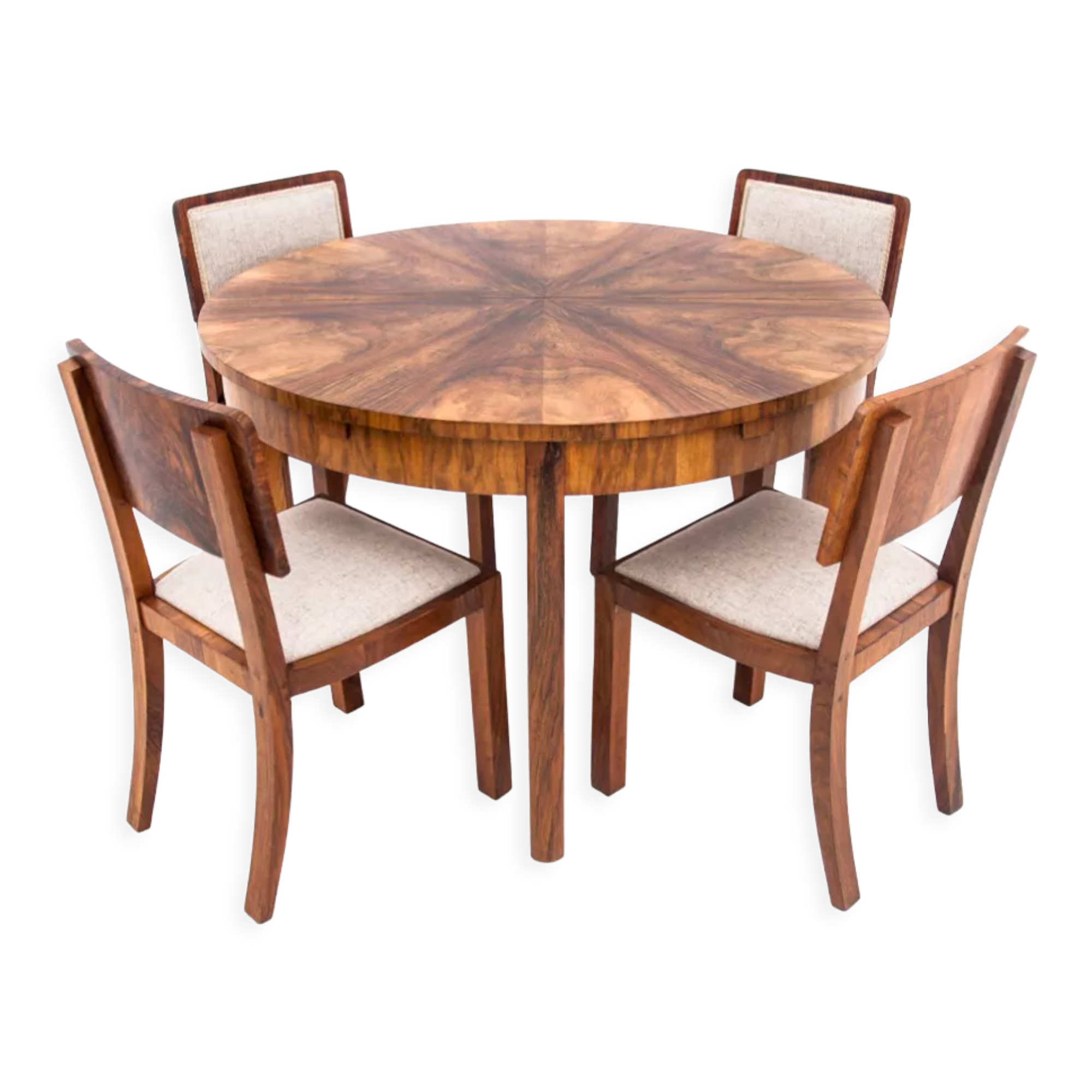 Art Deco dining set, table et 4 chairs, Poland, 1940s