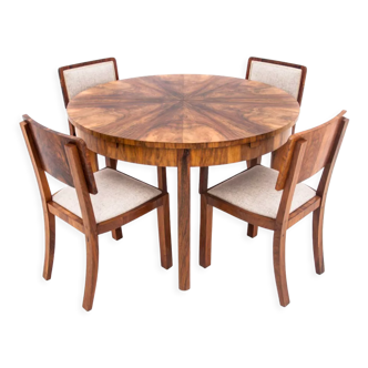 Art Deco dining set, table et 4 chairs, Poland, 1940s