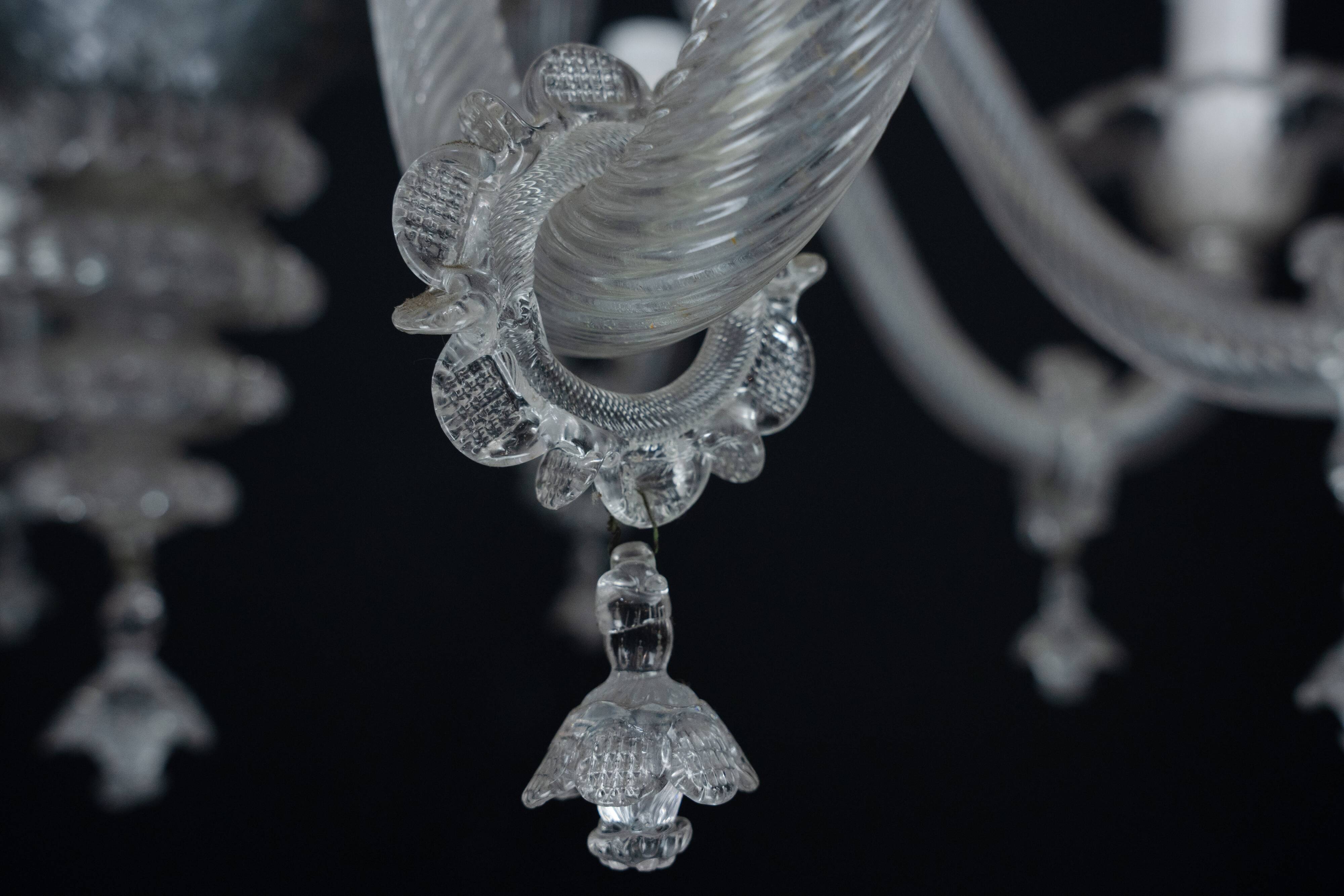 1940s Vintage Murano Clear Glass Chandelier, Classic Italian Art Glass