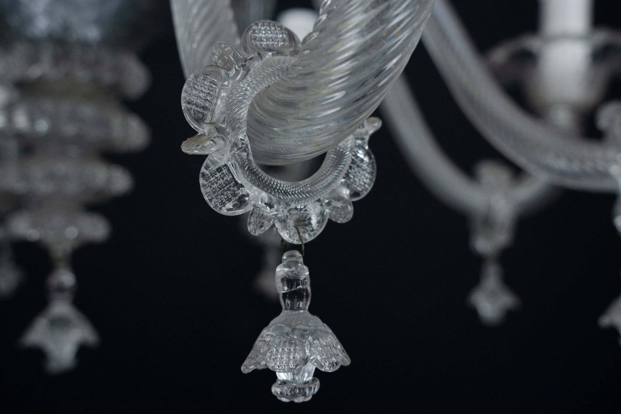 1940s Vintage Murano Clear Glass Chandelier, Classic Italian Art Glass