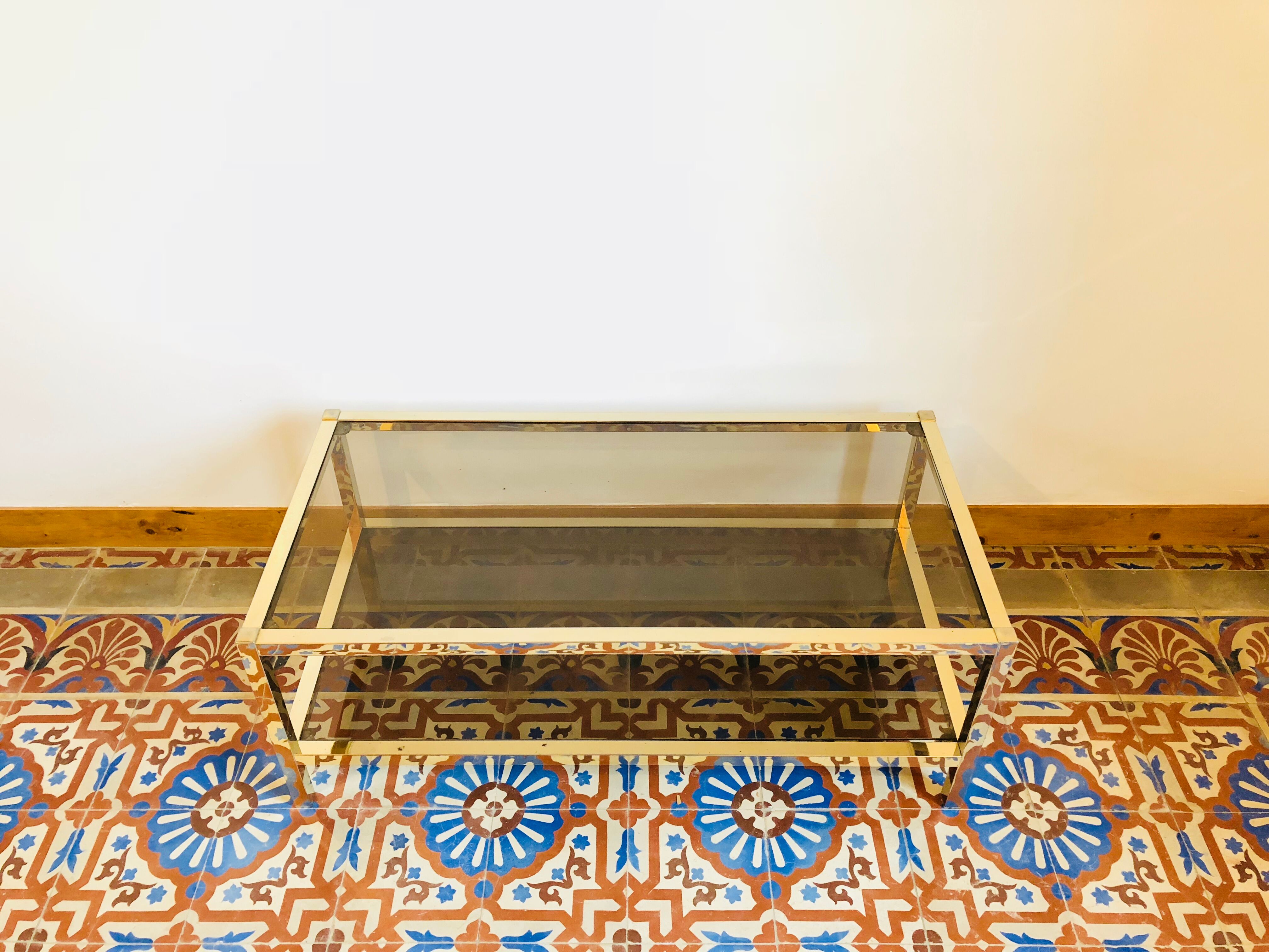 Table low brass and smoked glass 1950