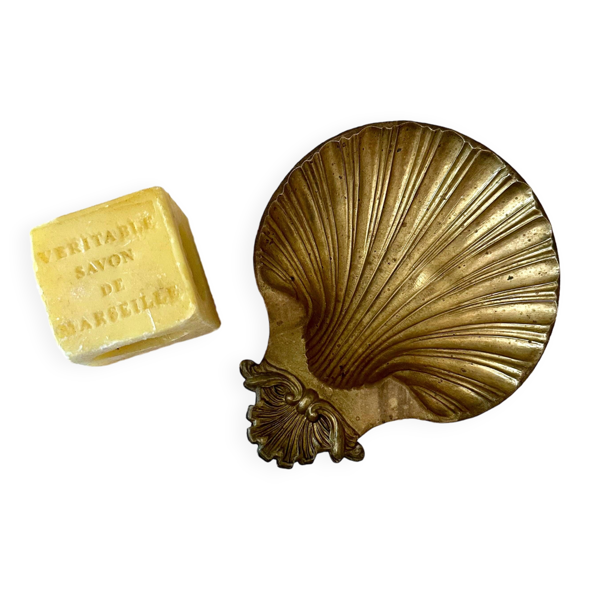 Brass shell dish, soap dish from around 1900 by "J. Gallo"