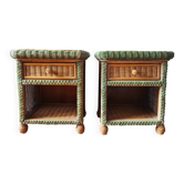 Pair of vintage woven rattan bedside tables from the 70s-80s.