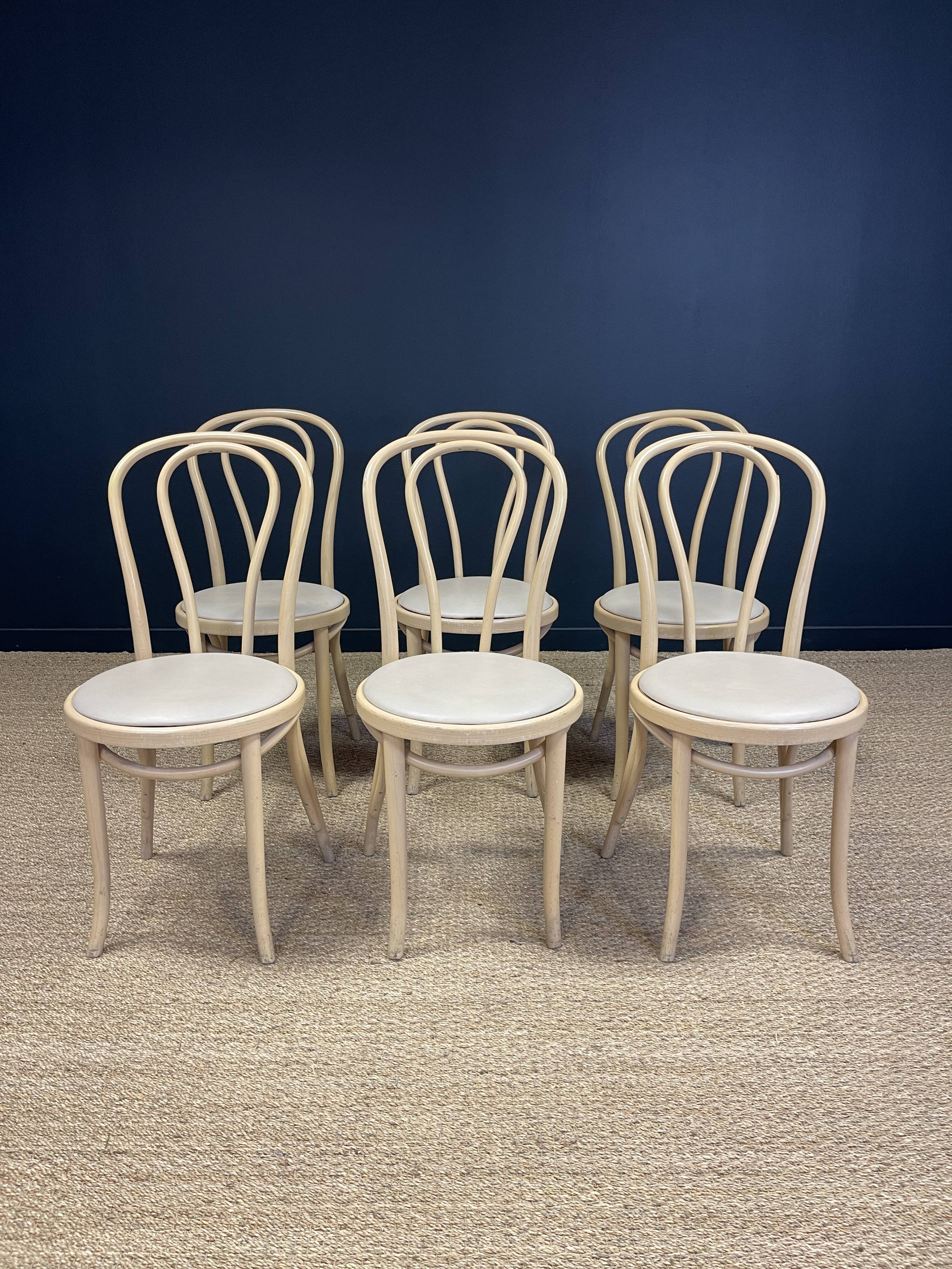 Set of 6 Thonet type bistro chairs light curved wood & Skaï GO IN Germany