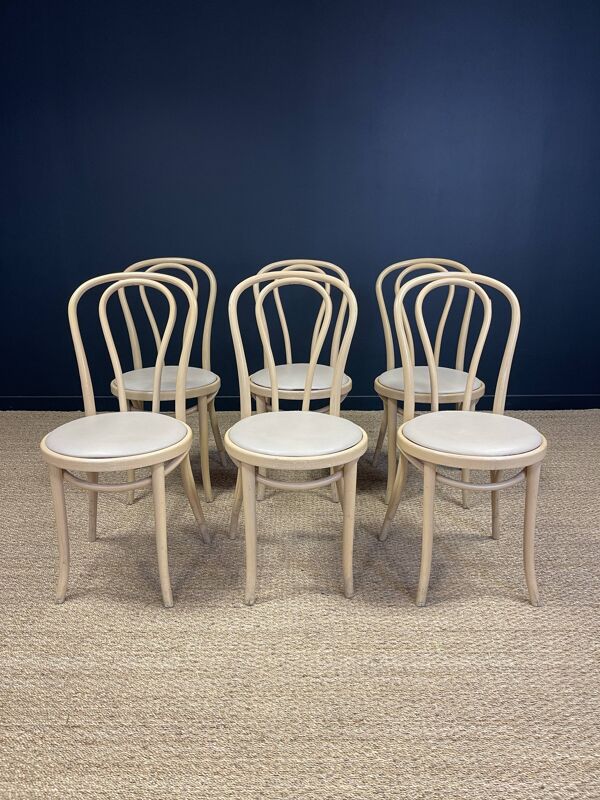 Ensemble de 6 chaises bistrot type Thonet bois courbé clair & Skaï GO IN Allemagne