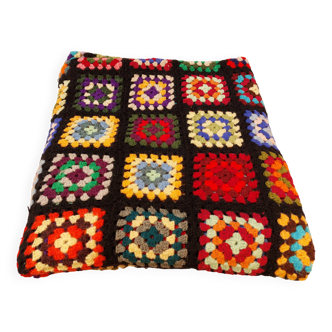 Plaid wool blanket crocheted vintage granny XXL - 195x195 cm