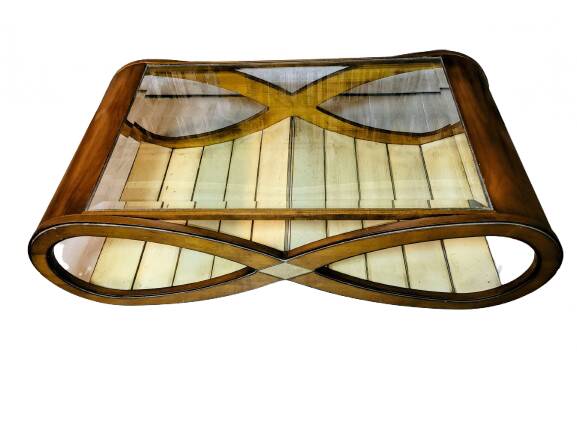 Sculptural coffee table "Infinity" in curved wood – Vintage 1970 design